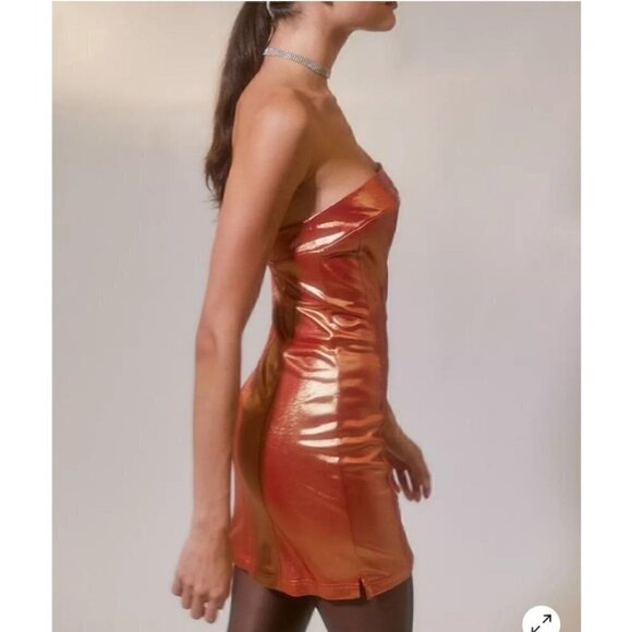 NWT Urban Outfitters Kristy Disco Bronze Metallic Strapless Mini Dress Size XL - Picture 1 of 16